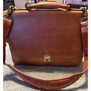 Vtg Wilsons Leather Brown Briefcase Laptop Bag Messenger 17" Expandable Satchel